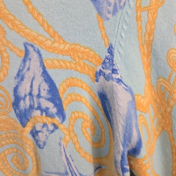 J. Mclaughlin Designer Seashell Yellow Blue  Button Sleeve Sweater Size S - Picture 4 of 7